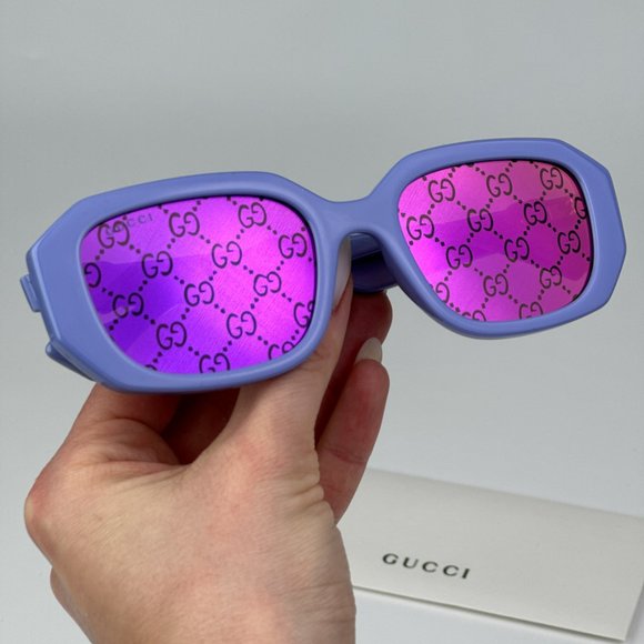 Gucci GG1535S 004 BRAND NEW Sunglasses Violet GG Logo Mirrored Women Geometric main image 5